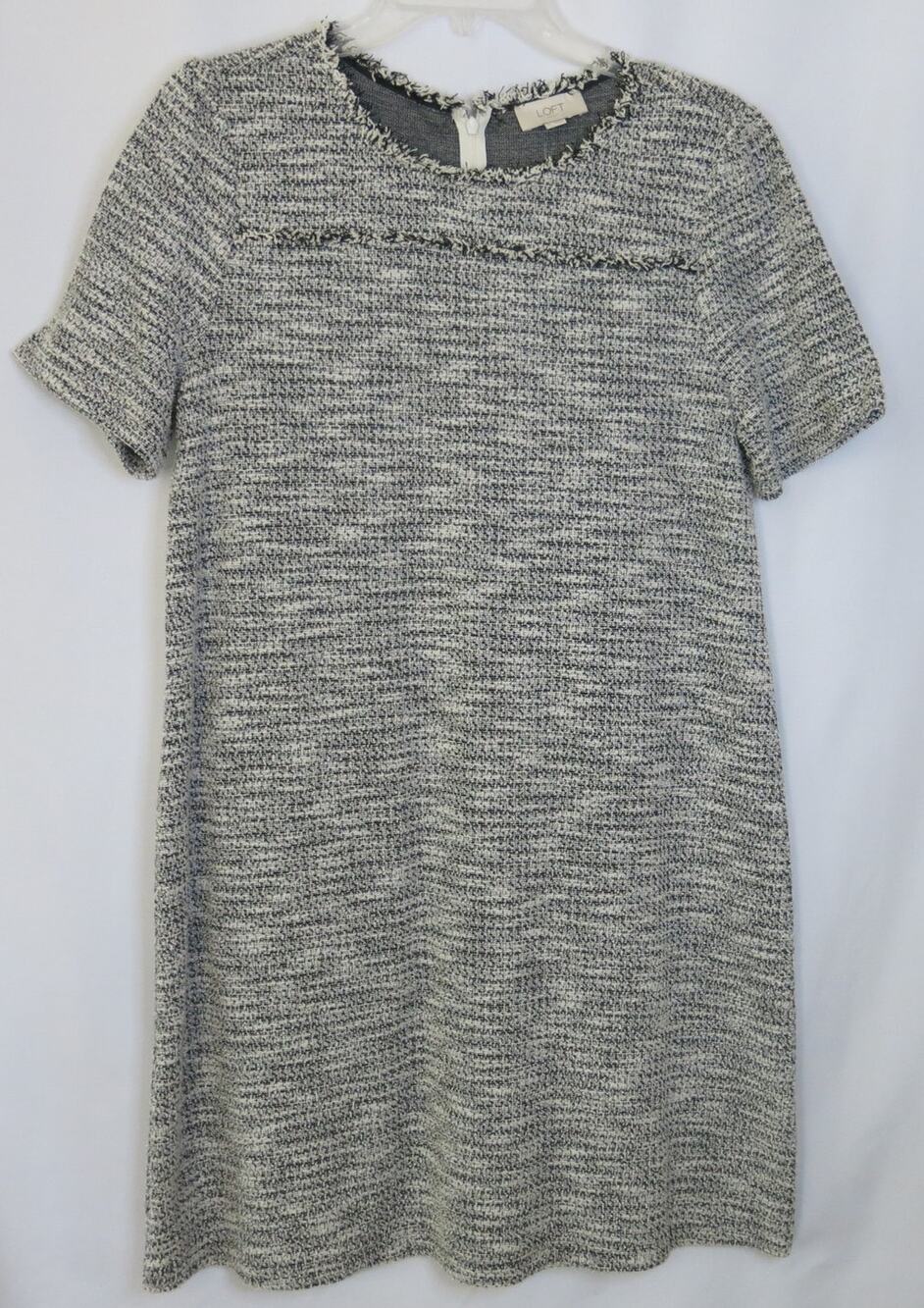 LOFT *NWT* Dress Short Sleeve Fringe Size M Women Textured Black White Office